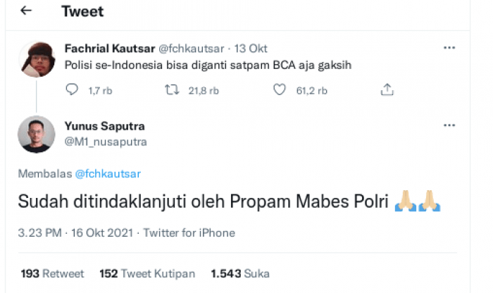 Polisi Diganti Satpam BCA