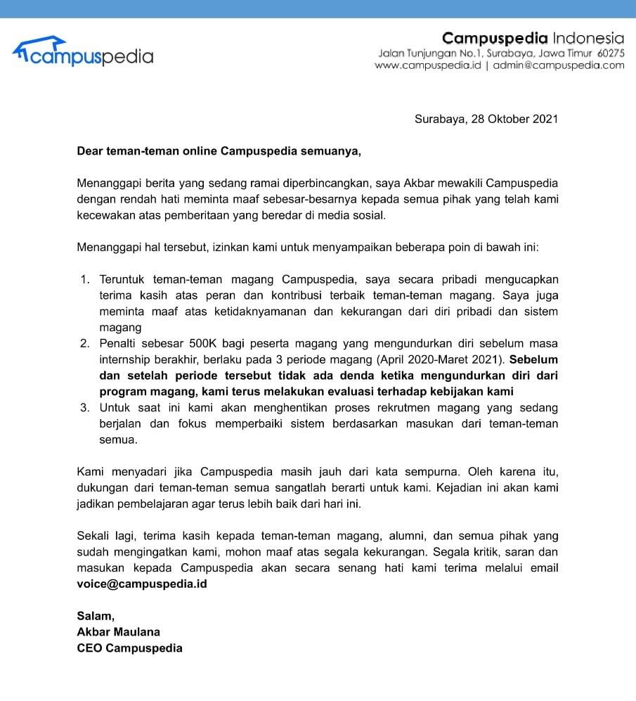 permintaan maaf ceo campuspedia