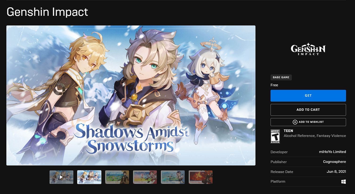 genshin impact epic game store