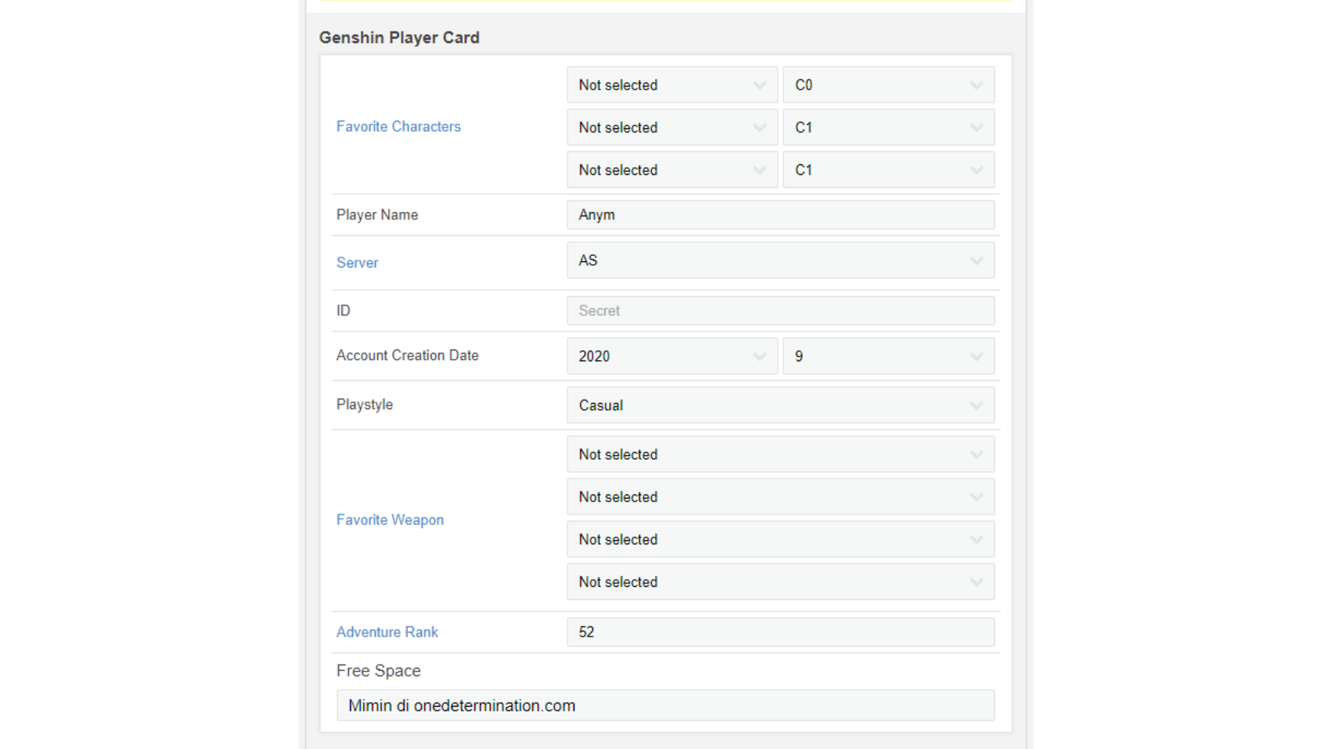 genshin player card