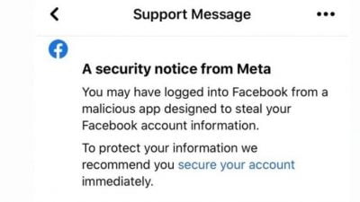 notifikasi pencurian iinformasi akun facebook
