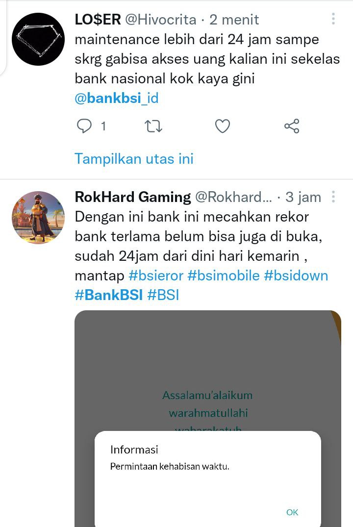 keluhan pengguna layanan perbankan BSI di twitter